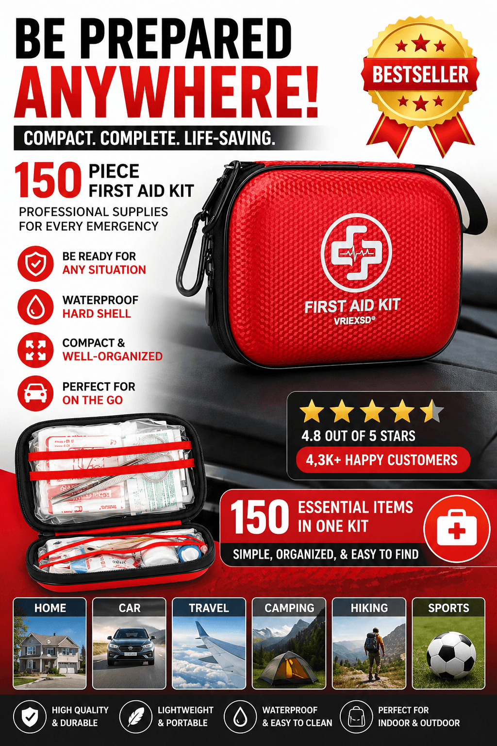 Tactical gear layout with red elements