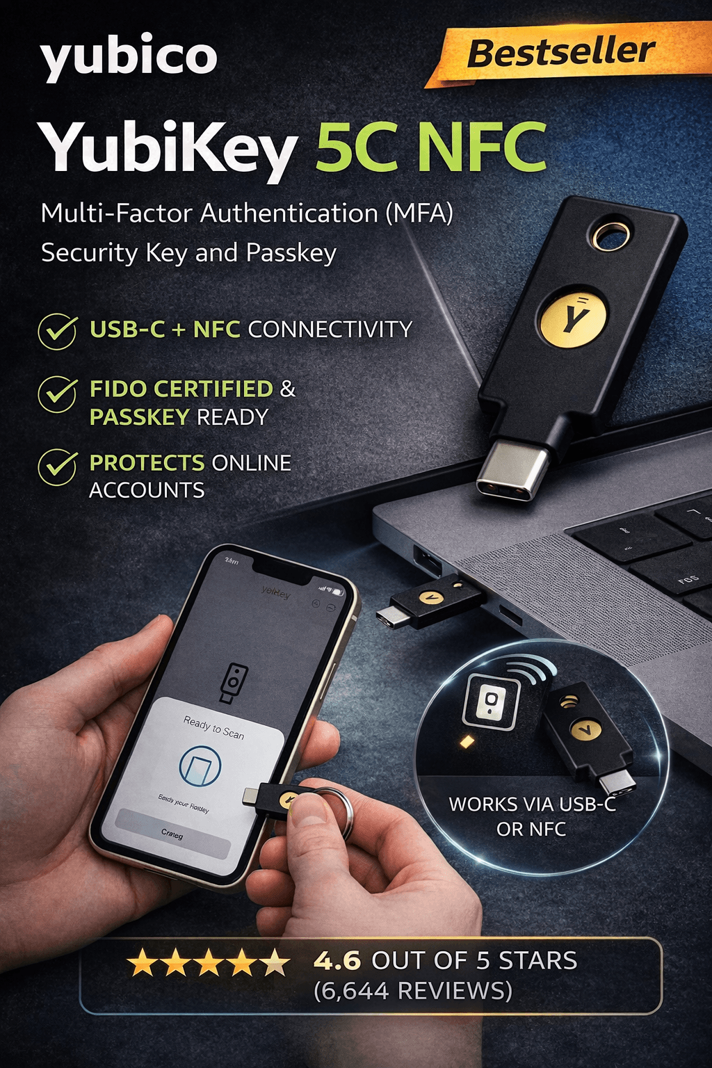 Yubikey hardware security key on a desk